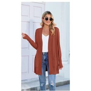 SUEANI Women's Open Front Long Sleeve Knit Classic Sweaters Cardigan w Pockets